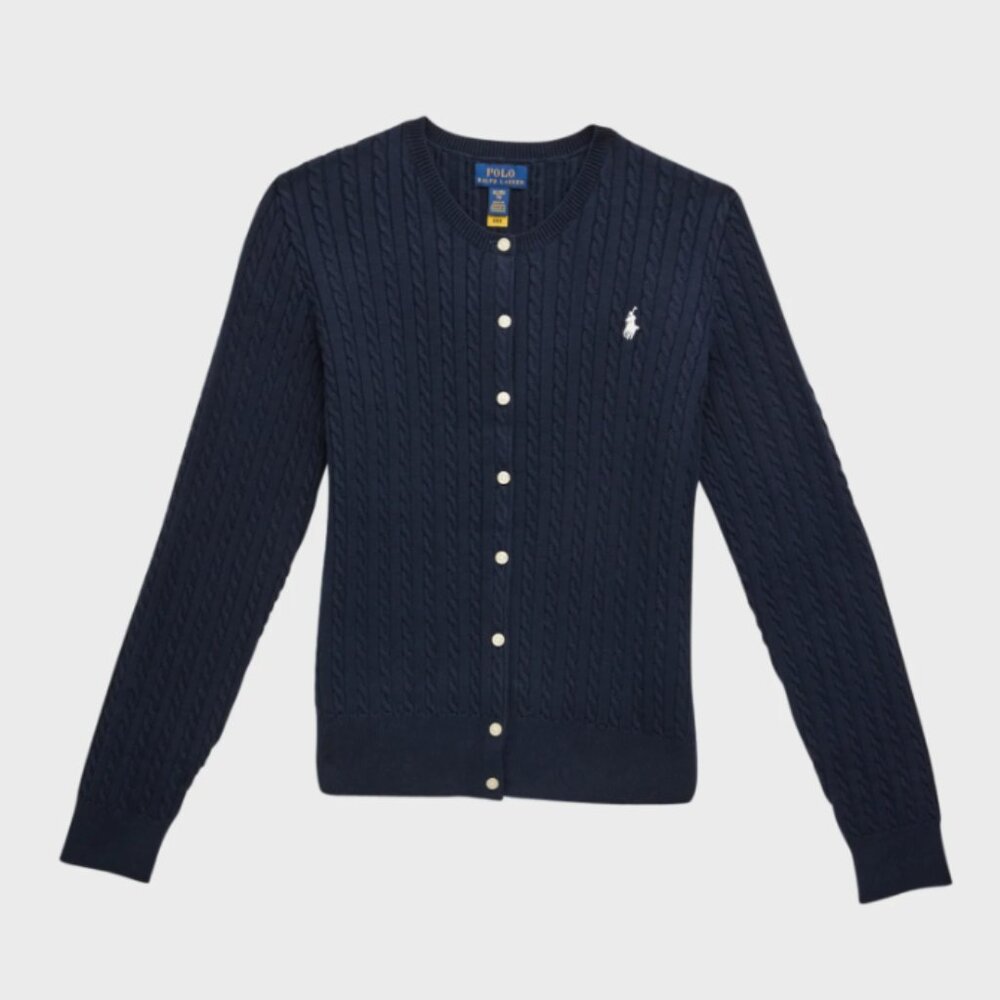 Polo Ralph Lauren Girl's Refined Navy Mini Cable-Knit Cardigan - Size - Medium